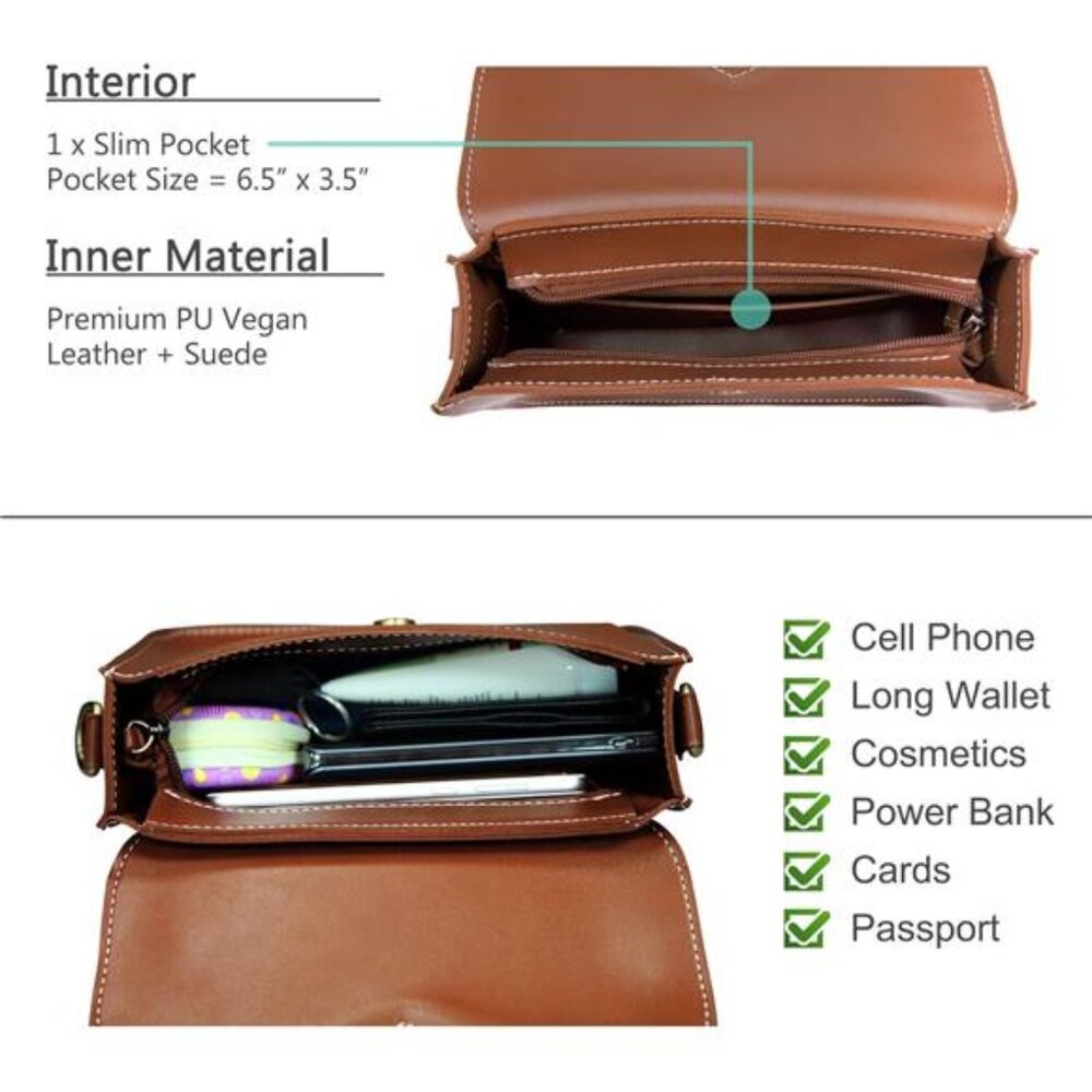 Crossbody Saddle Vegan Leather Bag Small Retro Satchel For Women Vintage Simple - Picture 12 of 14